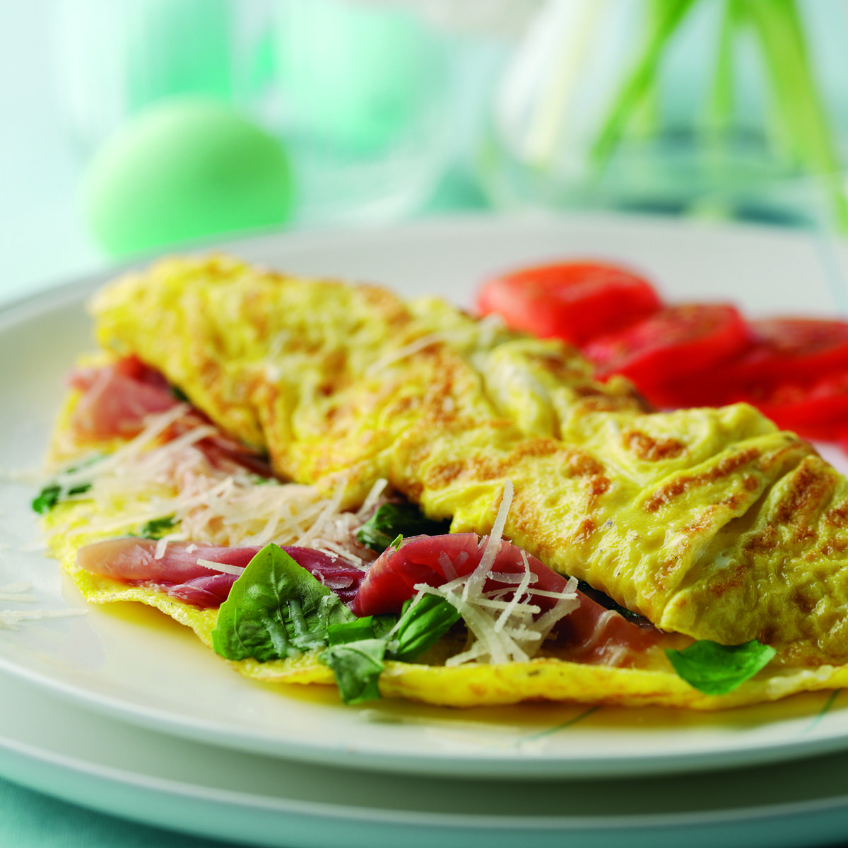 Parma ham and basil omelette