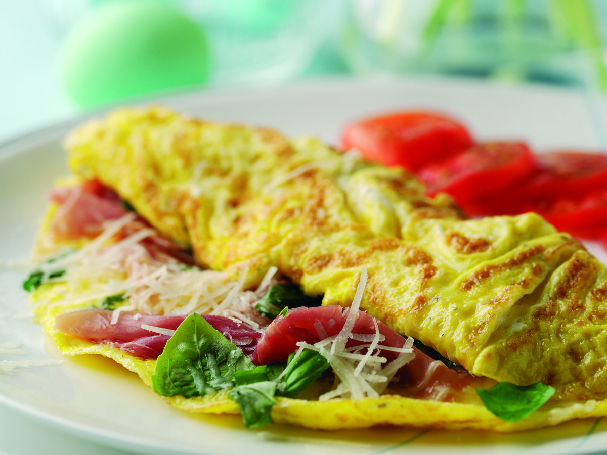 Parma ham and basil omelette