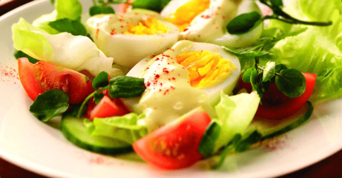 Soft boiled Egg Salad & Cucumber Wraps with Crispy Fried Onions