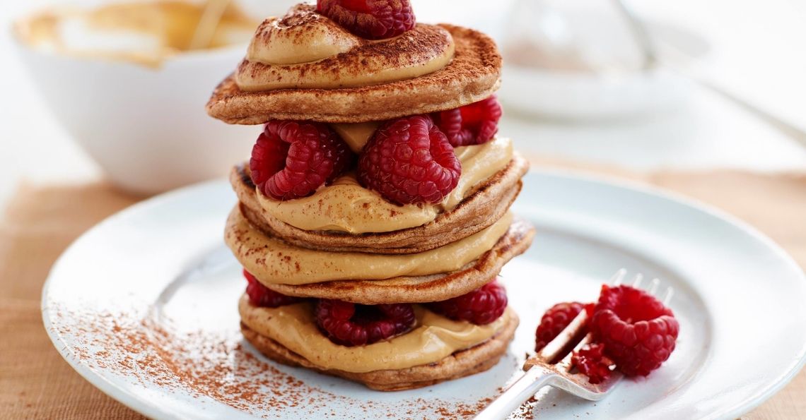 Coffee and amaretto mini pancake stack