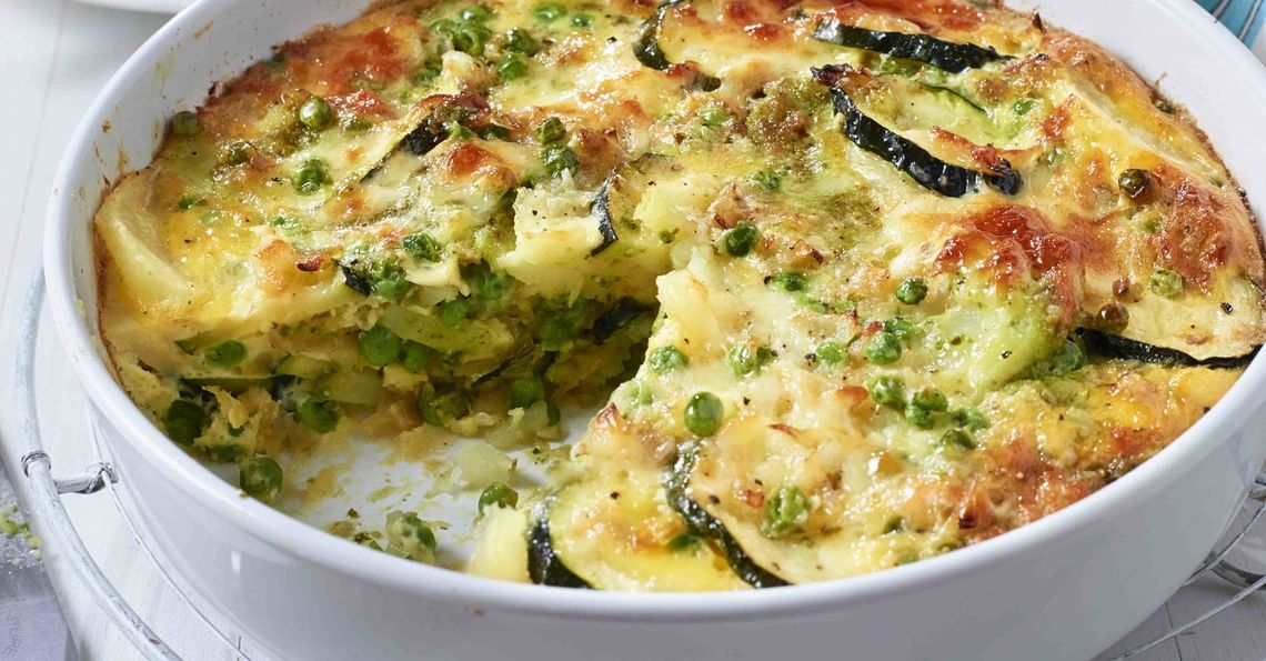 Courgette, pea and pesto frittata