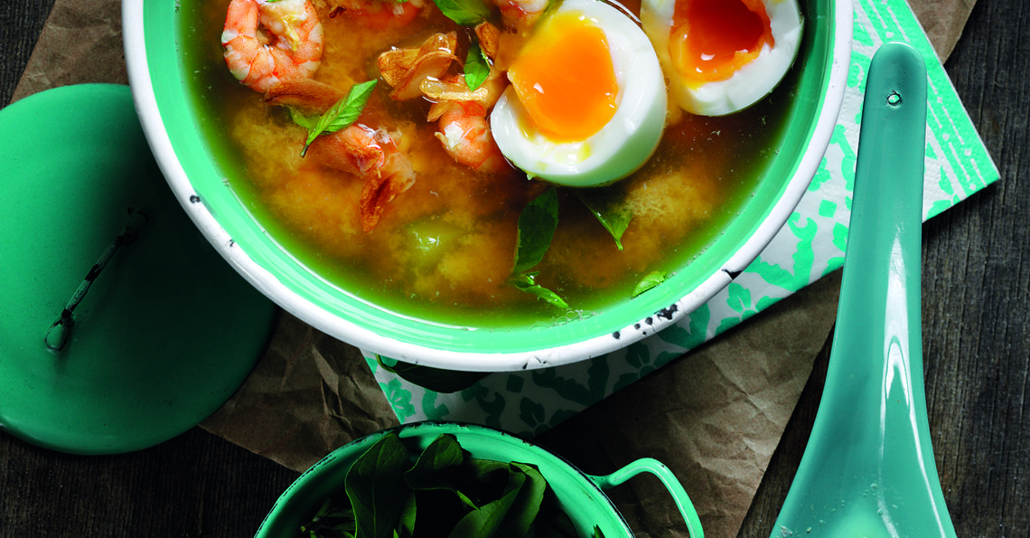 Egg, cucumber and shrimp soup