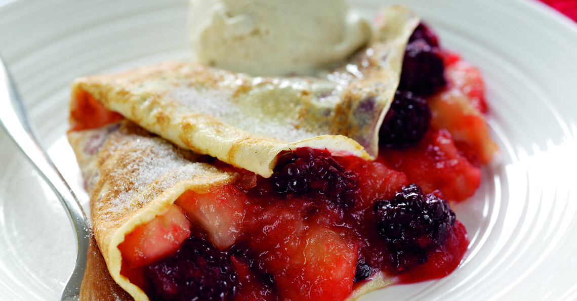 Blackberry and Bramley apple pancakes