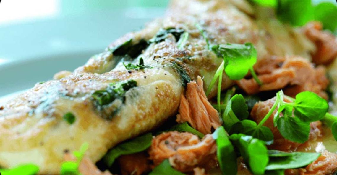 Watercress and salmon omelette