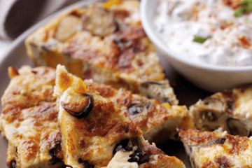 Spanish-style sweet potato, mushroom and feta tortilla