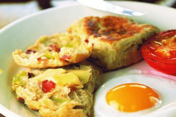 Welsh Caerphilly, leek and bacon cakes