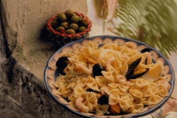 Pasta, egg and seafood salad