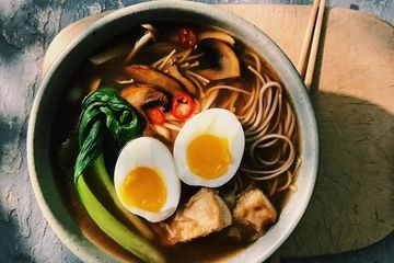 Miso mushroom ramen with soft boiled egg 